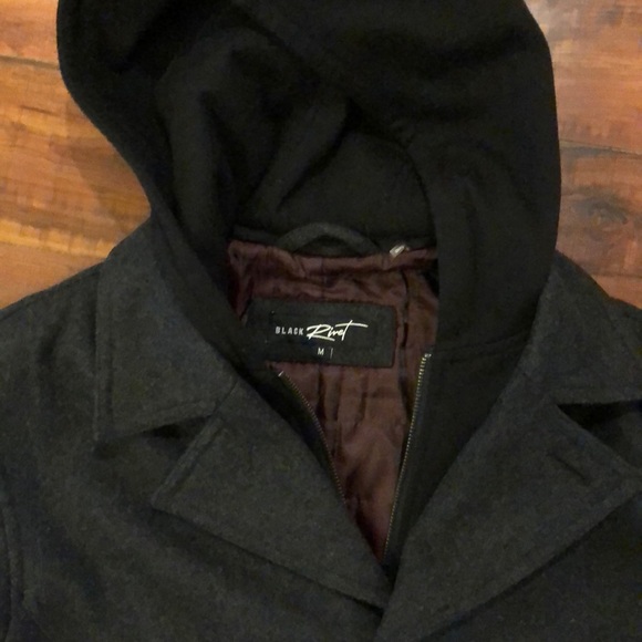 Black Rivet Wool/Polyester Blend Coat - Picture 2 of 10